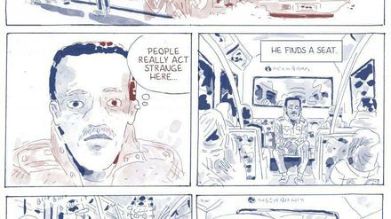 Alphabet des Ankommens. Eine Seite aus dem Beitrag von Ahmed Mohammed Omer (Text) und Alice Socal (Zeichnungen).