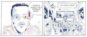 Alphabet des Ankommens. Eine Seite aus dem Beitrag von Ahmed Mohammed Omer (Text) und Alice Socal (Zeichnungen).