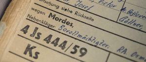 Ein Dokument des ersten Frankfurter Auschwitz-Prozesses, aufgenommen im Hessischen Hauptstaatsarchiv in Wiesbaden.
