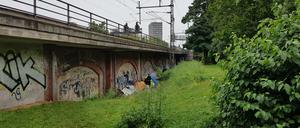 Ein Obdachlosencamp am Zooverbindungsweg im Großen Tiergarten.