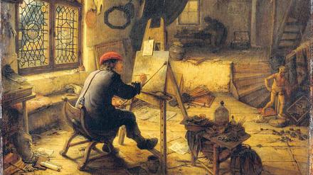 Nehme jede Arbeit an. Adriaen van Ostades "Maler in seiner Werkstatt" lebt in einer Welt scheinbar abseits des Kunstmarkts. Gemälde von 1663. 