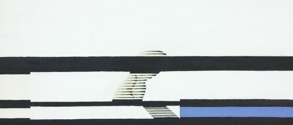 Flüchtiger Passant auf dem Weg durch das Zauberreich der Zahlen und Farben. Das Gemälde "Vorübergehender" von Achim Freyer, entstanden 1968.