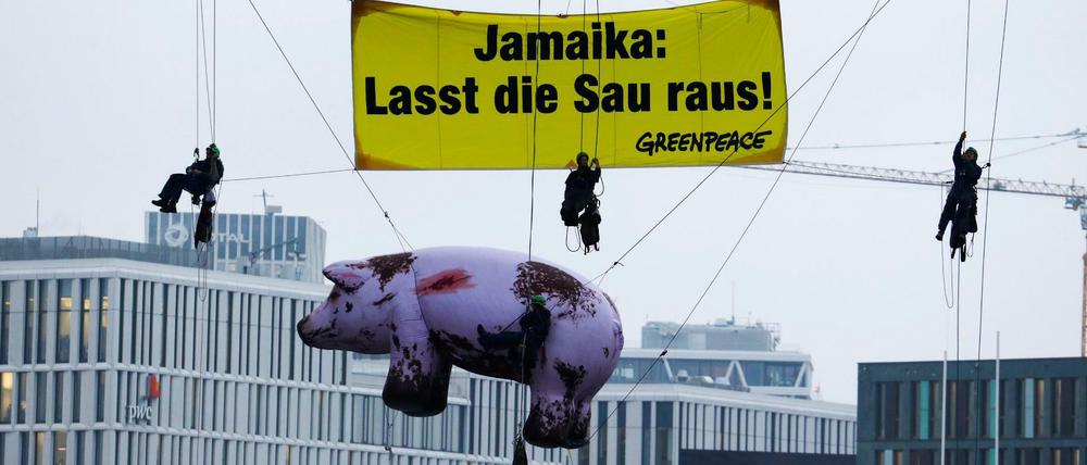 Greenpeace-Aktion am Freitag in der Nähe des Reichstags.