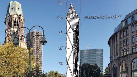Helmut Jahns Skizze fürs Europa-Center. Der Blick vom Ku'damm täuscht: Angedachter Standort ist die Nürnberger Straße.