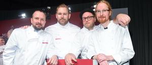 Neue Berliner Sterne-Köche: Michael Schulz, Björn Swanson (2. von links), Maximilian Strohe und Stephan Hentschel (rechts).. 