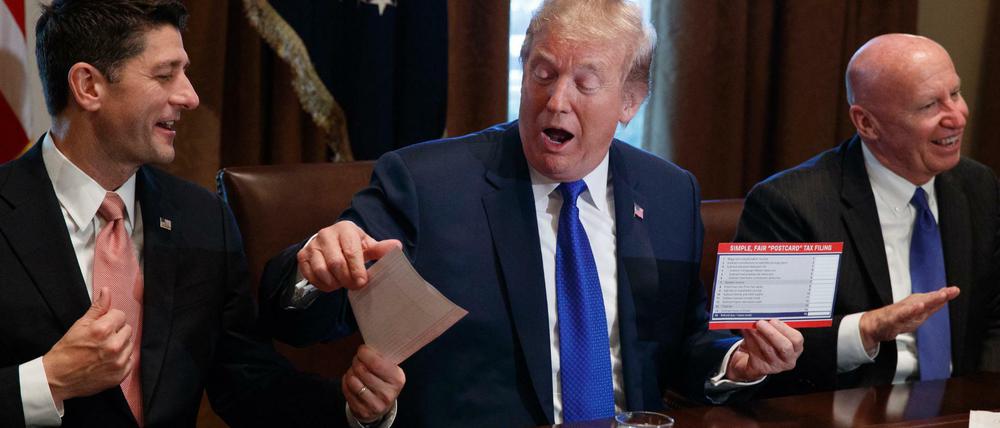 US-Präsident Donald Trump präsentiert im Weißen Haus ein neues Steuererklärungsformular.