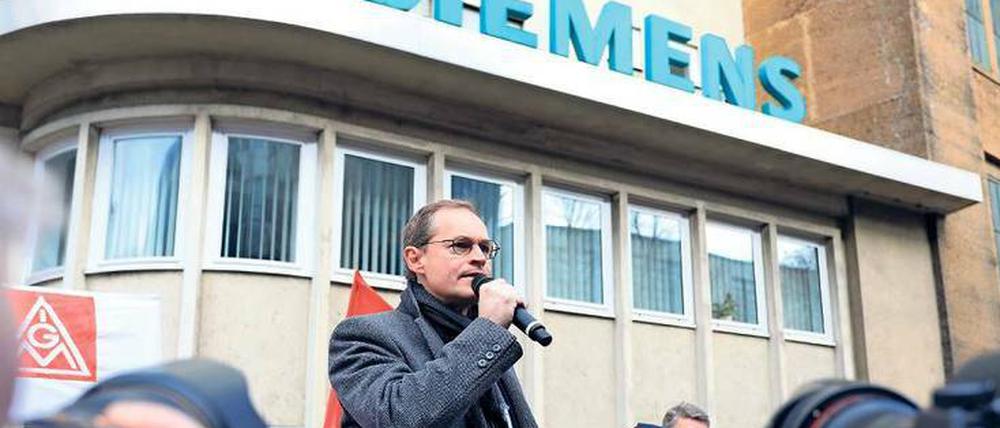 Berlins Regierender Bürgermeister Michael Müller sprach zur Siemens-Belegschaft.