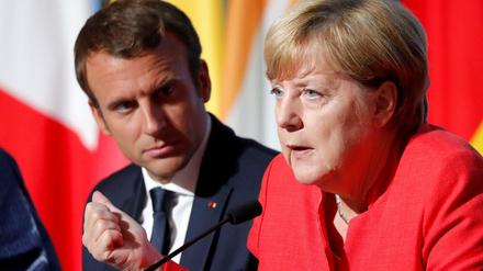 Emmanuel Macron und Angela Merkel bei einer Pressekonferenz im August 2017 in Paris.