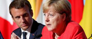 Emmanuel Macron und Angela Merkel bei einer Pressekonferenz im August 2017 in Paris.