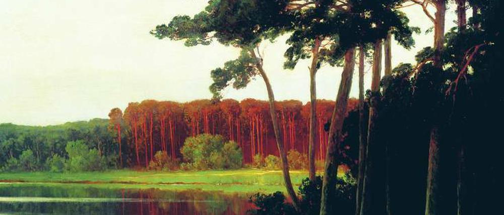 „Die Welt will Grunewald von mir.“ Walter Leistikow lieferte seinen Sammlern dieses Lieblingsmotiv, auch wenn es ihm manches Mal zu viel wurde. Das um 1900 entstandene Gemälde könnte sowohl den Grunewald- als auch den Schlachtensee darstellen. 