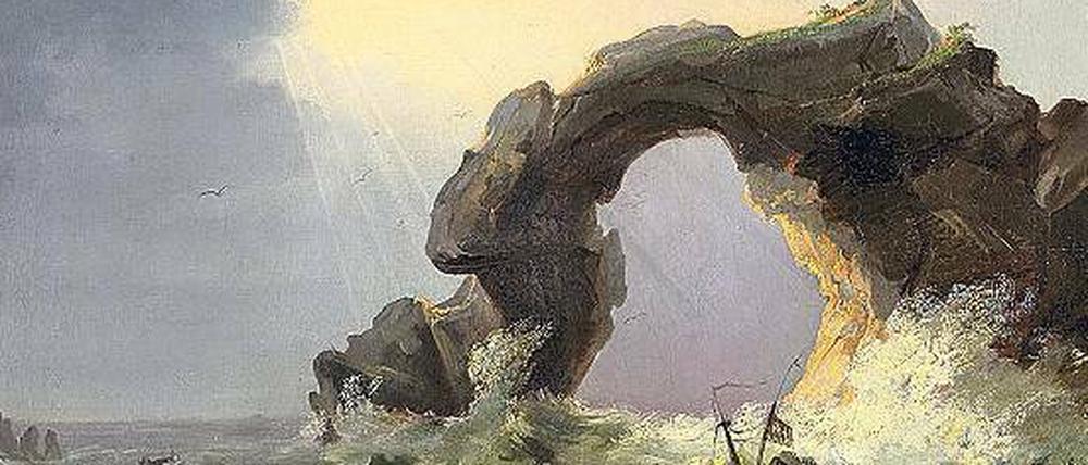 "Sturm beim Arco di Miseno bei Miliscola am Golf von Neapel", unbekannter Maler (um 1840)