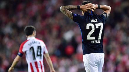 Zum Verzweifeln. Hertha-Angreifer Davie Selke in Bilbao. 