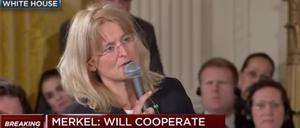 Kristina Dunz bei der Pressekonferenz in Washington mit Donald Trump und Angela Merkel.