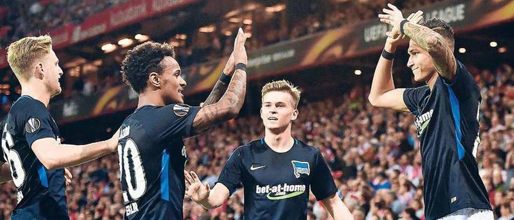 Plötzlich drin. Arne Maier, Valentino Lazaro, Maximilian Mittelstädt und Davie Selke (v.l.) hatten zu Beginn der Saison aus diversen Gründen keinen Stammplatz bei Hertha BSC. Inzwischen haben sie sich in den Vordergrund gespielt – auf Kosten anderer Kollegen.