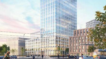 Schlank und rank ist er nicht wirklich, aber elegant: der gläserne Neubau. 