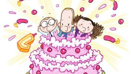 R2G-Party. Michi, Klausi und Poppi sind die Hauptfiguren von Naomi Fearns Tagesspiegel-Comic "Die R2G-WG".