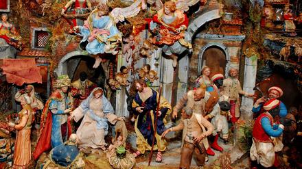 Wimmelbild Krippenspiel: Wo ist das Jesuskind und wie viele Engel gibt es? Ausschnitt einer Krippe in der italienischen Botschaft 2009.