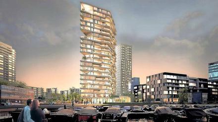 In Amsterdam soll dieses 21 Stockwerke hohe Holzhaus entstehen – eine Herausforderung für Planung und Design. An dem Projekt mit dem Namen „Haut“ sind auch Wissenschaftler der TU Berlin beteiligt.