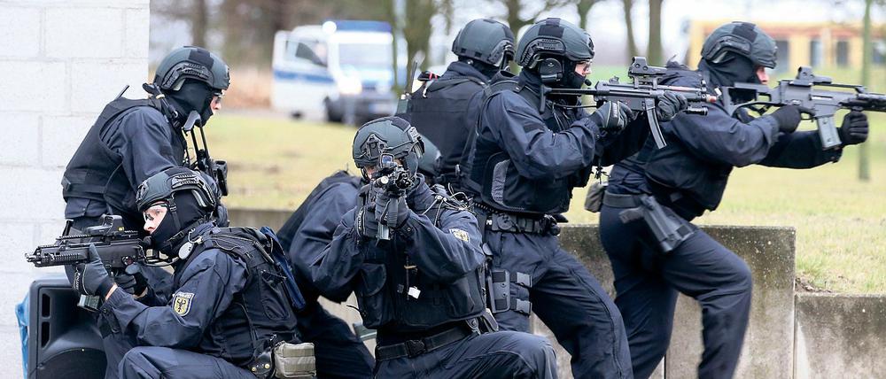 In Pflügers Thriller geht es um eine geheime Eliteeinheit. Hier Polizeibeamte einer Spezialeinheit der Bundespolizei demonstrieren.