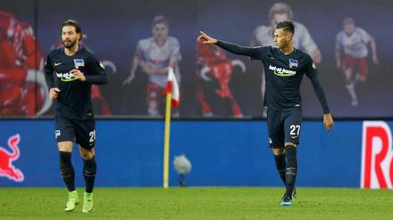 Schöne Grüße aus Berlin. Davie Selke (rechts) war mit zwei Toren gegen seinen alten Verein Herthas Matchwinner in Leipzig. 