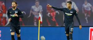 Schöne Grüße aus Berlin. Davie Selke (rechts) war mit zwei Toren gegen seinen alten Verein Herthas Matchwinner in Leipzig. 