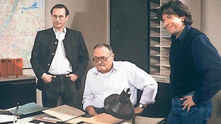 Anfangs hieß die „Soko München“ noch „Soko 5113“. Mit dabei die Schauspieler Wilfried Klaus (v.l.n.r.), Werner Kreindl und Bernd Herzsprung. 