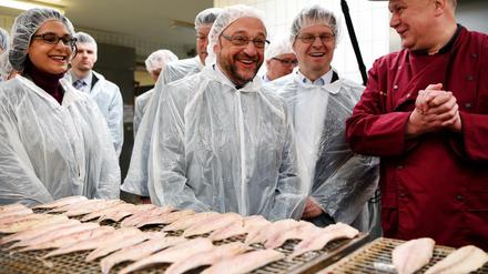 Hallo Realität! Martin Schulz besuchte während des Wahlkampfs eine Fischräucherei in Eckernförde. 