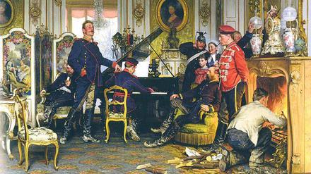 Uniformknopf-Maler? Anton von Werners „Etappenquartier vor Paris (14. Oktober 1870)“, 1894, hängt in der Alten Nationalgalerie Berlin. Der deutsche Maler wurde zu Lebzeiten eher geringgeschätzt. Als Meister des Historien-Genres galten die Franzosen.