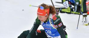 Erschöpft im Ziel: Laura Dahlmeier fehlten im Schlussspurt die Kräfte.