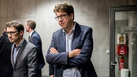 Michael Kellner (rechts), Bundesgeschäftsführer von Bündnis 90/ Die Grünen, im November 2017 bei den Jamaika-Sondierungsgesprächen