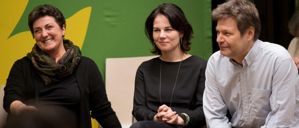 Anja Piel (l-r), Annalena Baerbock und Schleswig-Holsteins Umweltminister Robert Habeck bewerben sich um den Bundesvorsitz der Grünen.