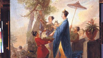 Chinoiserien. Bernard Rodes Gemälde "Die chinesische Kaiserin pflückt Maulbeerblätter", um 1770.