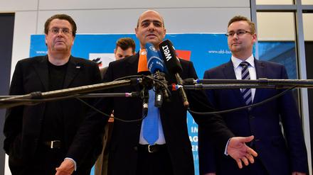 Die AfD-Abgeordneten Stephan Brandner, Peter Boehringer and Sebastian Münzenmaier (von links nach rechts).
