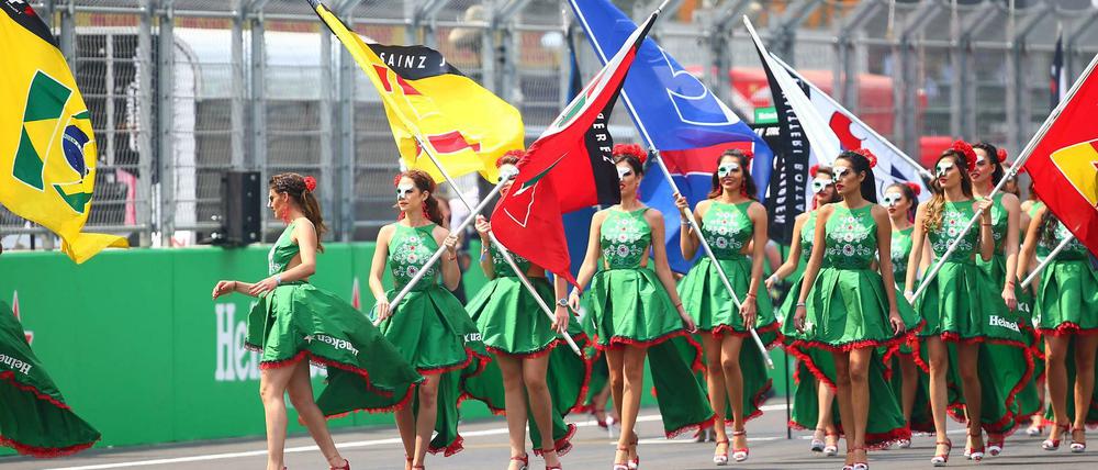 Grid Girls vor dem Rennen in Mexiko im Jahr 2017. 