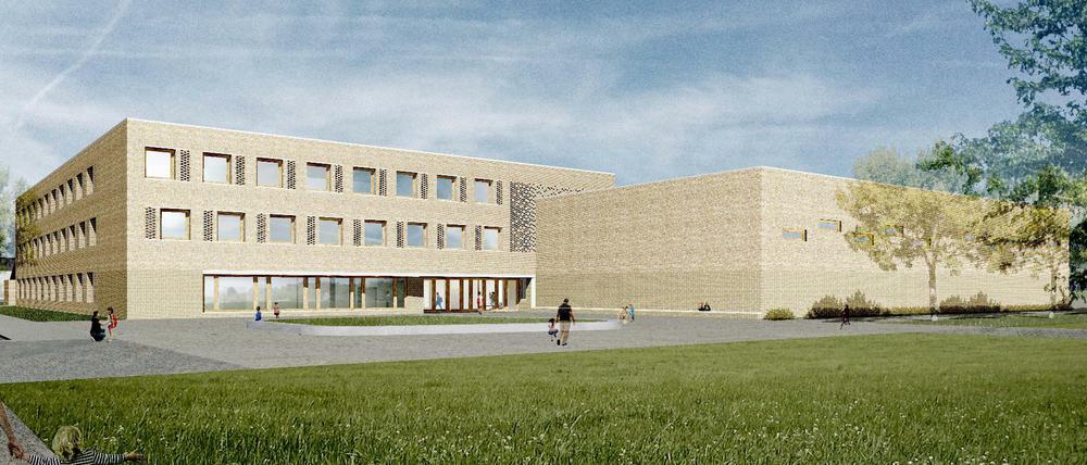 So soll das neue Schulgebäude nach den Planungen der Architekten aussehen. Wenn es eines Tages eröffnet wird.