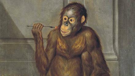 Domestiziert. Tethart Haags Gemälde „Orang Utan, Erdbeeren fressend“ (1776).