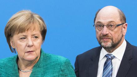 Angela Merkel und Martin Schulz bei der Pressekonferenz zum Koalitionsvertrags.