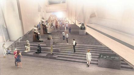 Im Eingangsbereich des Grand Egyptian Museum sollen die Dynastien des Alten Ägyptens dargestellt werden – mit rund 90 großen Skulpturen.