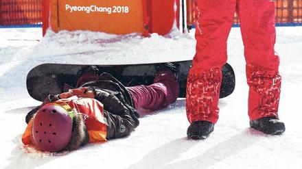 Ihr Fall. Im Training stürzte Silvia Mittermüller so schwer, dass es für sie nicht weiterging. Foto: Mike Blake/Reuters