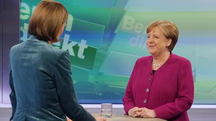 Die CDU-Vorsitzende und Bundeskanzlerin Angela Merkel in der ZDF-Sendung "Berlin direkt"