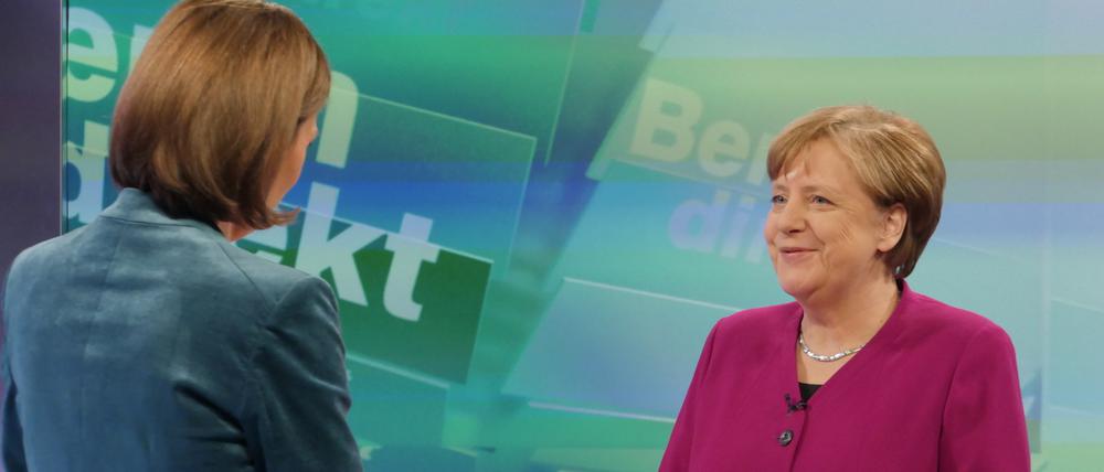 Die CDU-Vorsitzende und Bundeskanzlerin Angela Merkel in der ZDF-Sendung "Berlin direkt"