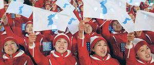Olympische Eröffnungsfeier in Pyeongchang, mit Vertretern der Delegation aus Nordkorea.