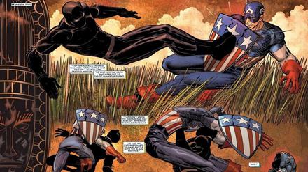 Zweikampf: Eine Szene aus "Who Is The Black Panther Paperback" von Reginald Hudlin und John Romita Jr.