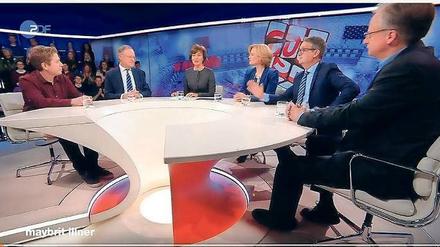 Die SPD zu Gast. Bei "Maybrit Illner" trafen der Juso-Vorsitzende Kevin Kühnert (links), der niedersächsische Ministerpräsident Stephan Weil und auch Politologe Albrecht von Lucke (re.) aufeinander. 