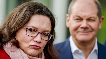 Andrea Nahles, SPD-Bundestagsfraktionsvorsitzende, und Olaf Scholz, kommissarischer SPD-Parteivorsitzender in Hamburg.