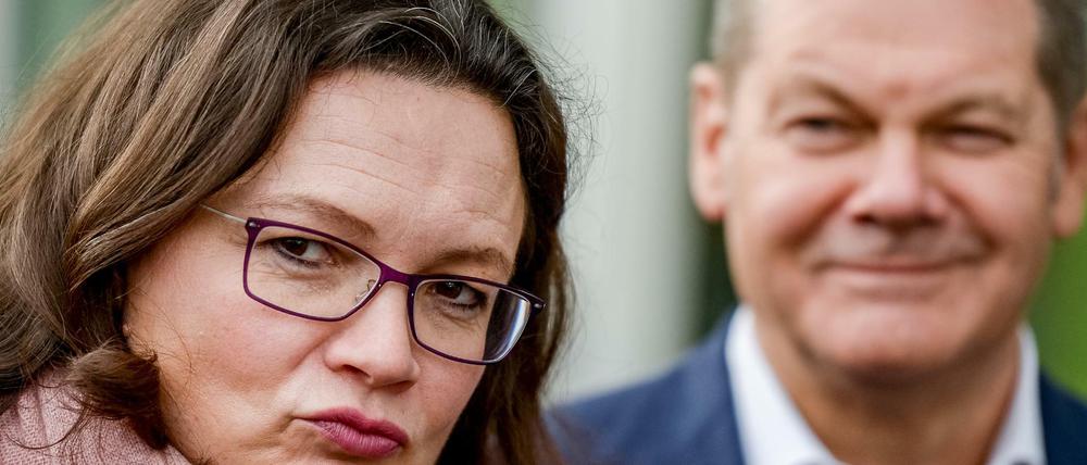 Andrea Nahles, SPD-Bundestagsfraktionsvorsitzende, und Olaf Scholz, kommissarischer SPD-Parteivorsitzender in Hamburg.