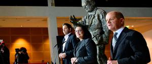 Das aktuelle Führungsteam der Sozialdemokraten: Interims-Parteichef Olaf Scholz, die vermutlich künftige Parteichefin Andrea Nahles und Generalsekretär Lars Klingbeil (von rechts nach links).