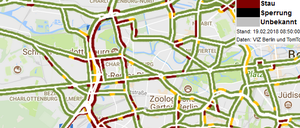 Stand 8.50 Uhr. Rot heißt: Stau.