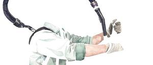 Kopflos. Aquarell „o.T. (the mechanic)“ von Achim Riethmann.