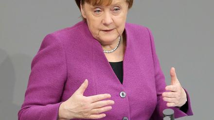 Bundeskanzlerin Angela Merkel am Donnerstag bei ihrer Regierungserklärung im Bundestag.